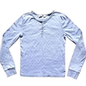 GAP Kids girls 3 button Henley Size L Light blue with rose gold dots